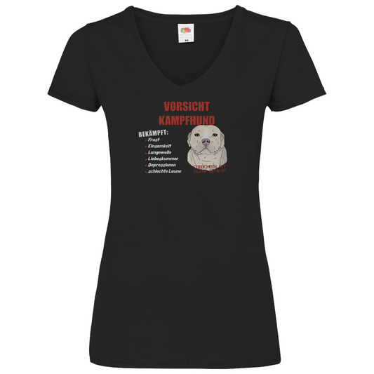 Lustiges V-Shirt in Schwarz mit "Vorsicht Kampfhund"-Motiv , süßer Cartoon-Hund, witziges Design, hochwertiger Stoff, perfektes Geschenk für Hundefans, lässiger Alltagslook.