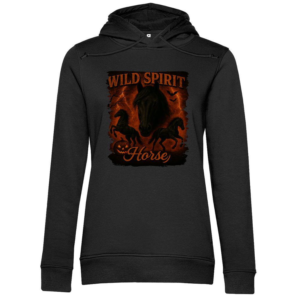 Black & Fire Horse - Bio-Hoodie für Damen