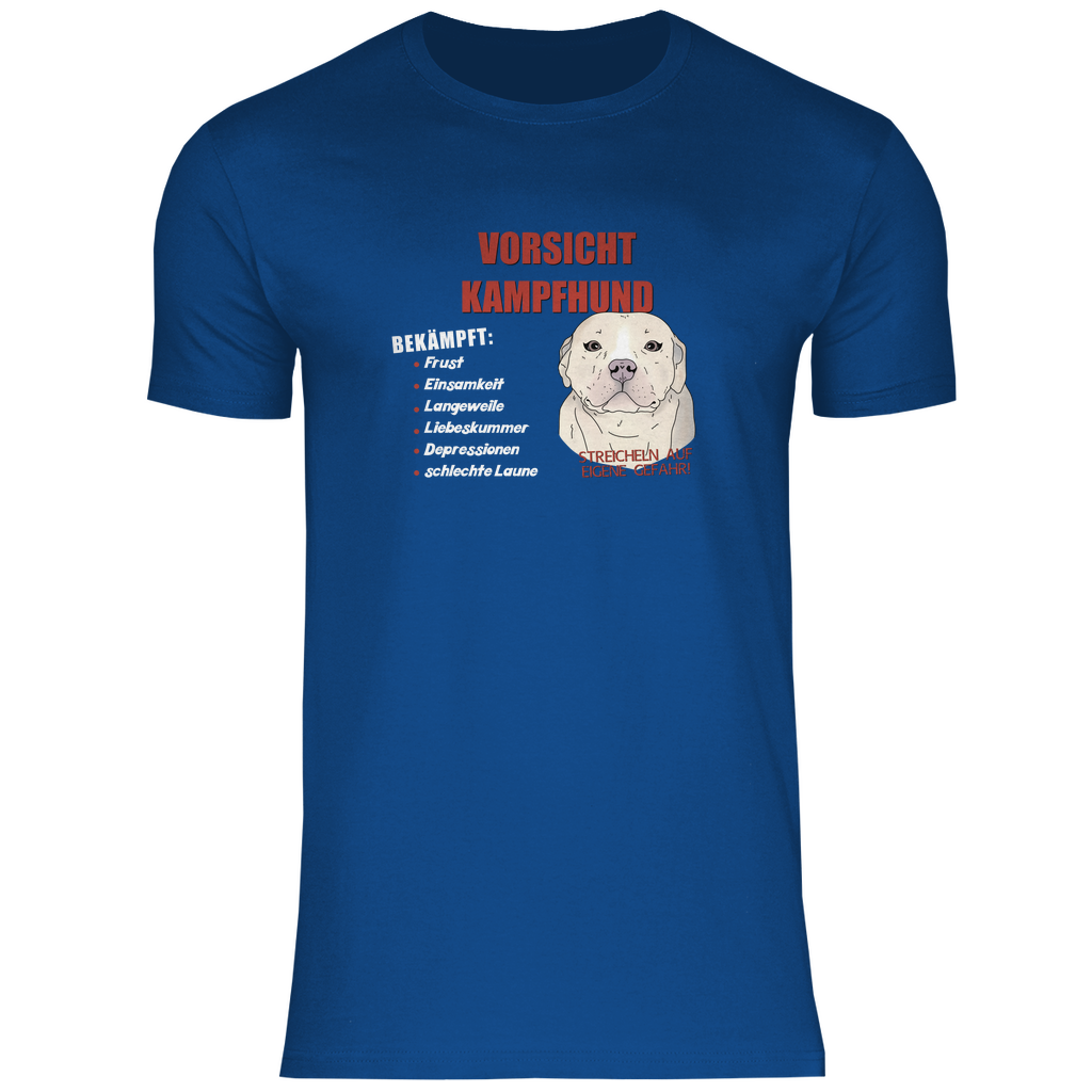 Lustiges T-Shirt in Blau mit "Vorsicht Kampfhund"-Motiv, süßer Cartoon-Hund, witziges Design, hochwertiger Stoff, perfektes Geschenk für Hundefans, lässiger Alltagslook.