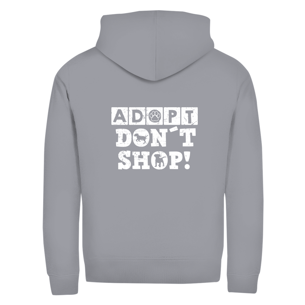Adopt Don't Shop- Zipper-Hoodie Unisex | Rückendruck