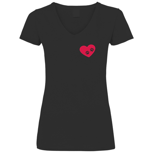 Pfötchen Im Herz - V-Shirt für Damen | Brustmotiv