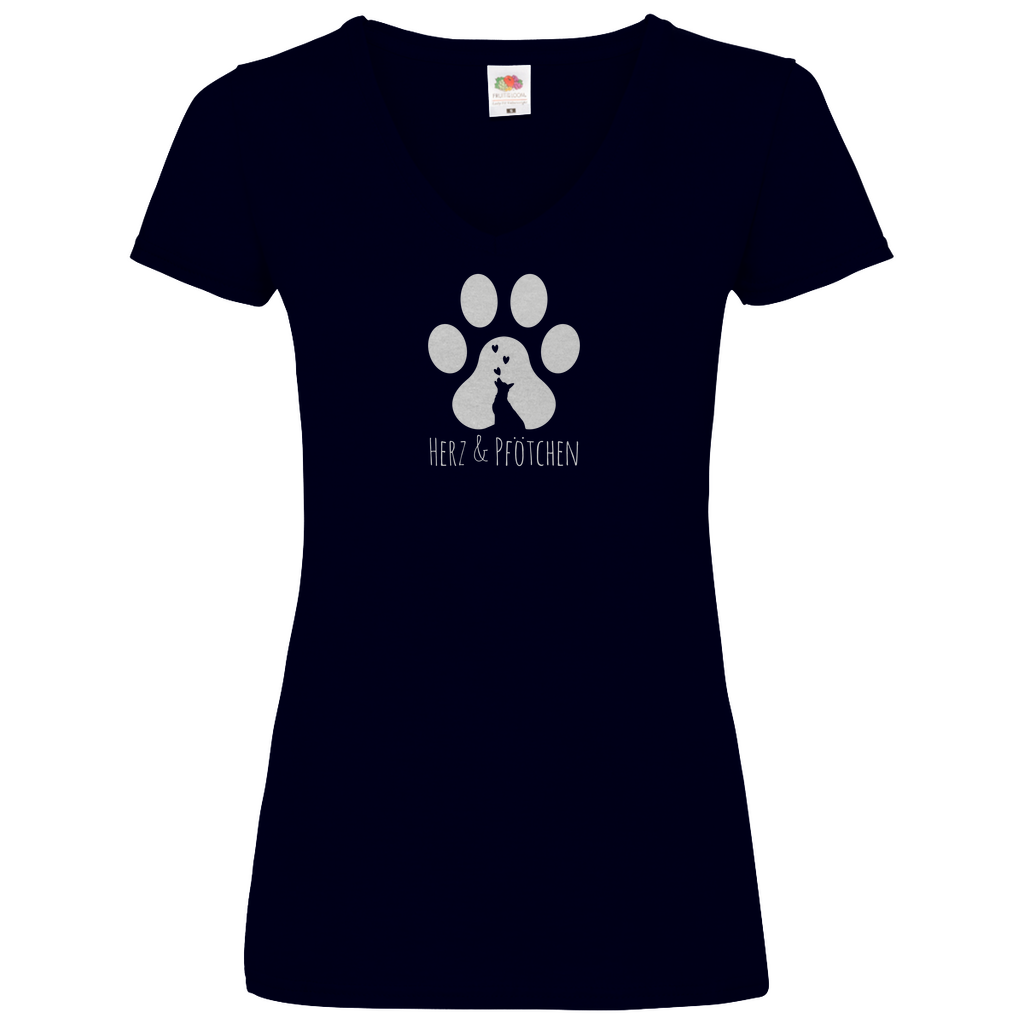 Herz Und Pfötchen - V-Shirt für Damen