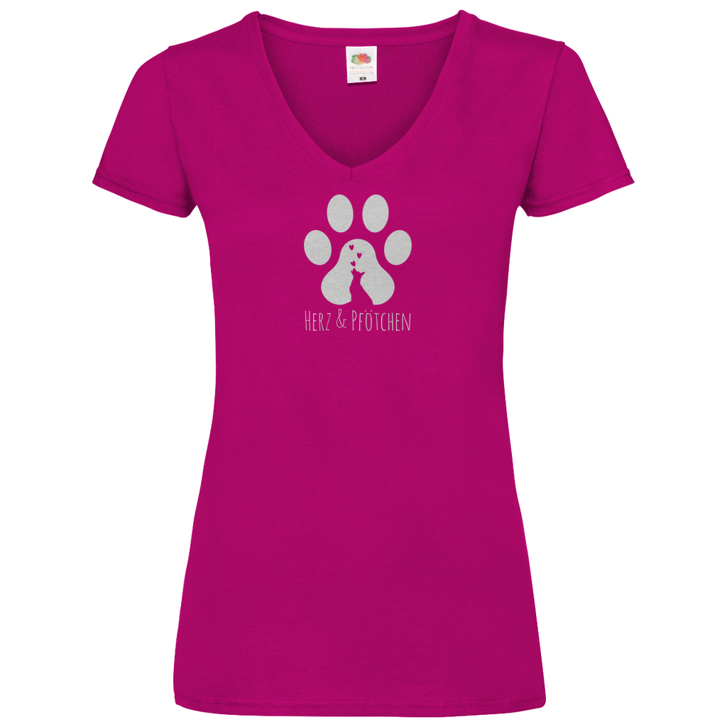 Herz Und Pfötchen - V-Shirt für Damen