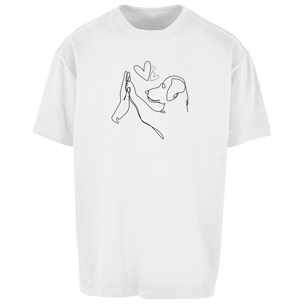 Wahre Liebe‘ Oversize T-Shirt Unisex von Herz & Pfötchen, aus 100 % Baumwolle in Weiß, mit einzigartigem Hundemotiv – bequem, lässig und perfekt für Hundeliebhaber.