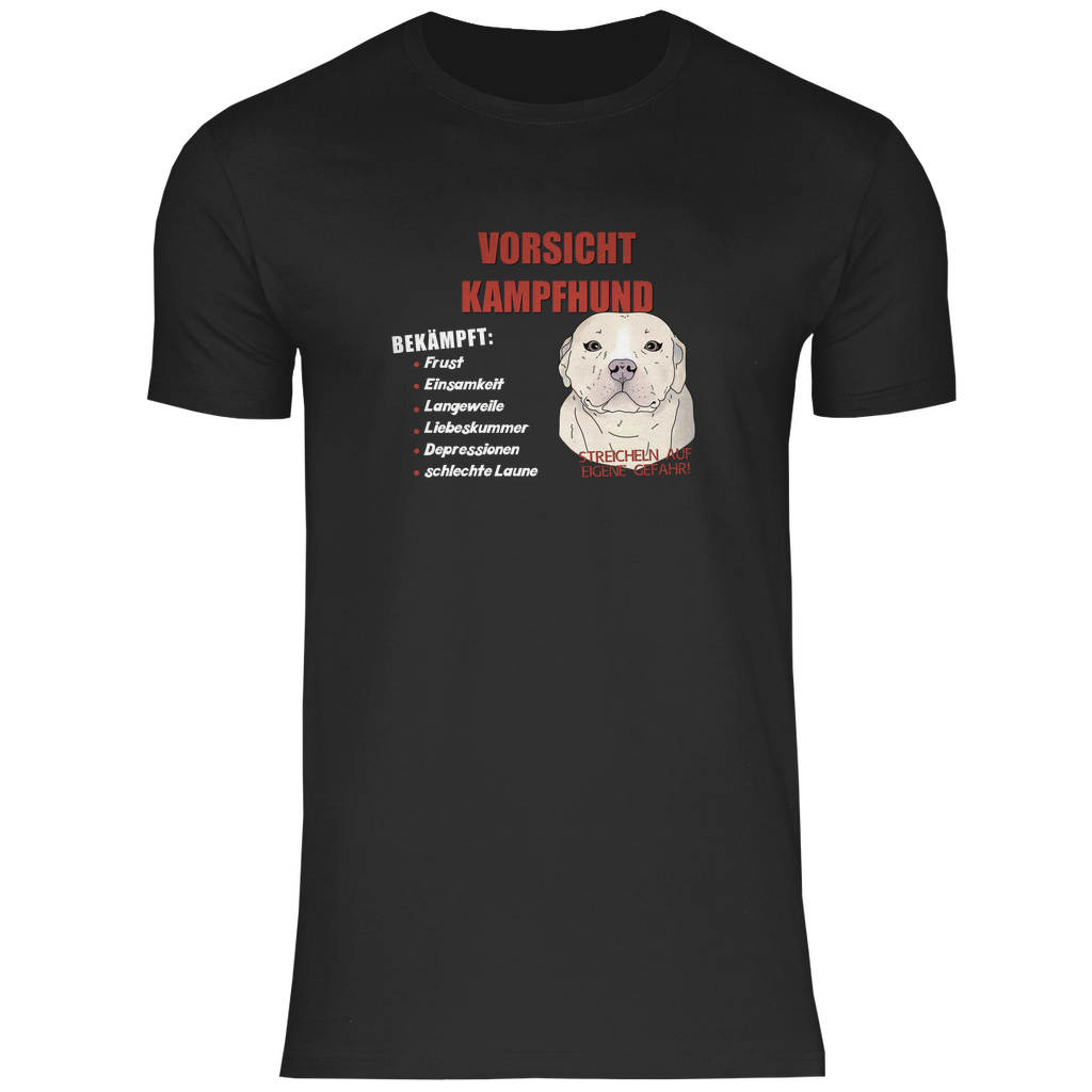 Lustiges T-Shirt in Schwarz mit "Vorsicht Kampfhund"-Motiv, süßer Cartoon-Hund, witziges Design, hochwertiger Stoff, perfektes Geschenk für Hundefans, lässiger Alltagslook.