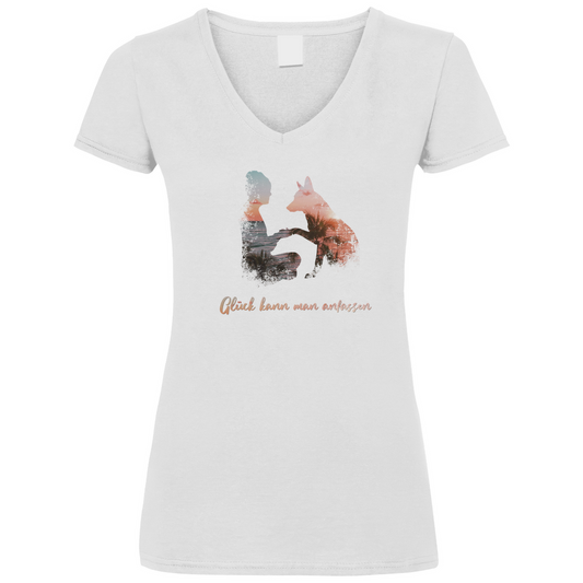 Glück kann man anfassen - V-Shirt für Damen