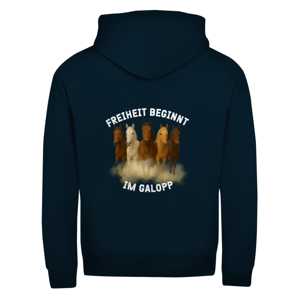 Galopp ist Freiheit- Zipper-Hoodie Unisex | Rückendruck