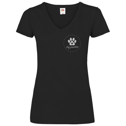 Stay Pawsitive - V-Shirt für Damen | Brustmotiv
