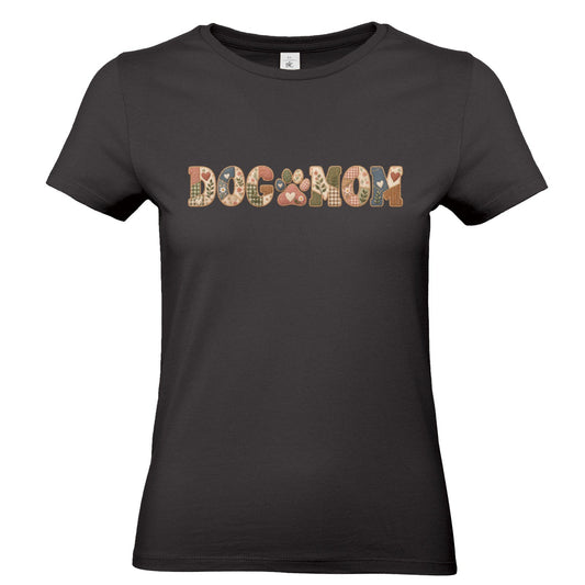 DOG MOM Damen T-Shirt – Liebe auf vier Pfoten im Patchwork-Look
