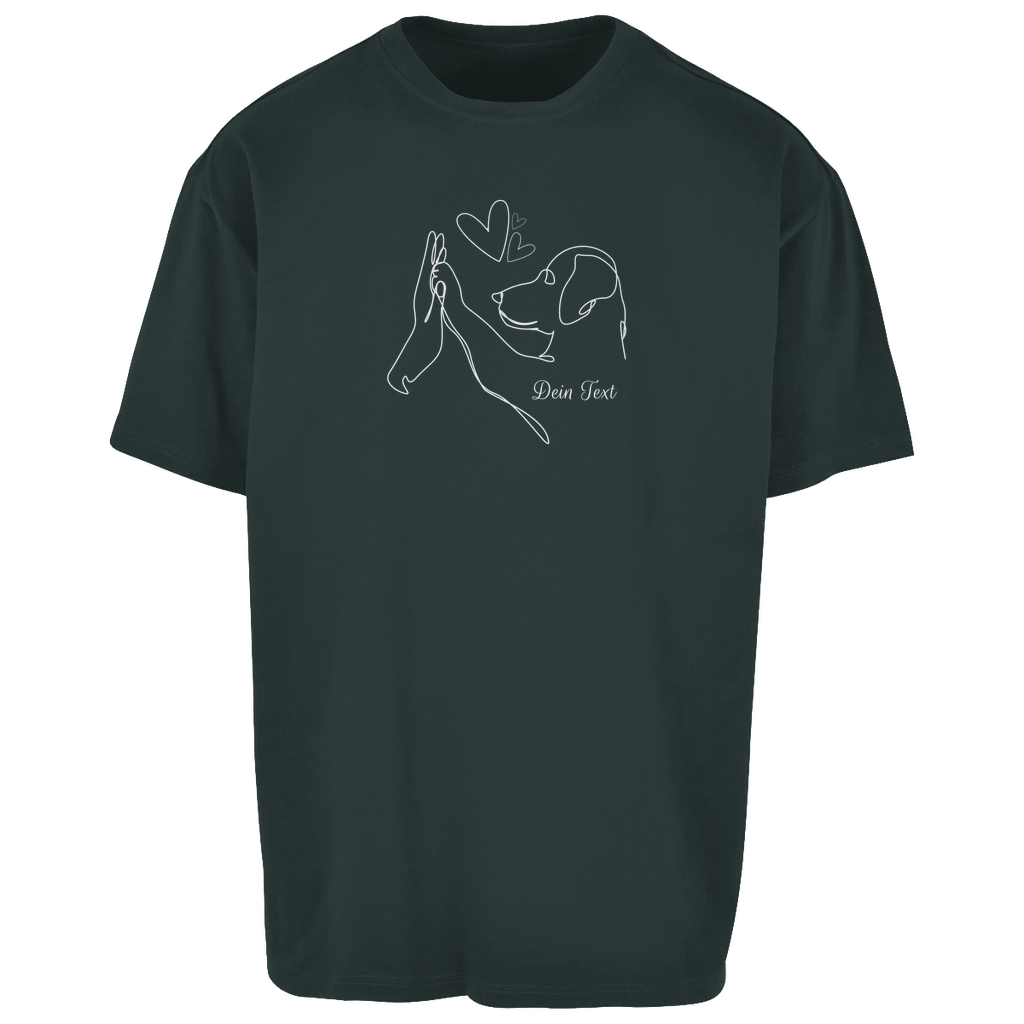 Personalisiertes Wahre Liebe Oversize T-Shirt von Herz & Pfötchen aus 100 % Baumwolle mit individuellem Hundemotiv und Wunschtext, Unisex, in dunkel Grün – ideales Geschenk für Hundeliebhaber.