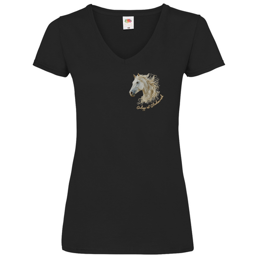 Galopp - V-Shirt für Damen | Brustmotiv