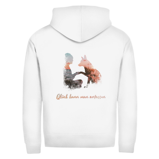 Glück kann man anfassen - Zipper-Hoodie Unisex | Rückendruck