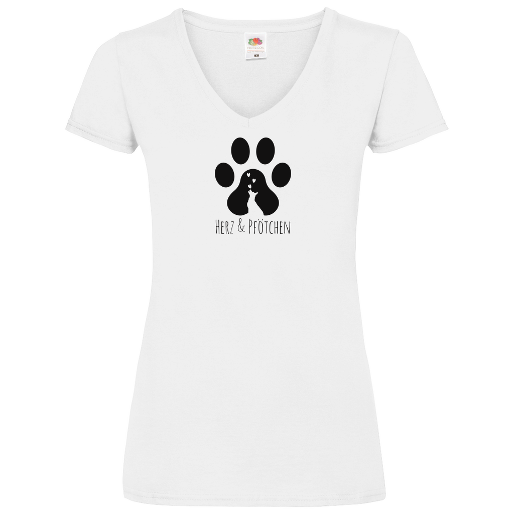 Herz Und Pfötchen - V-Shirt für Damen