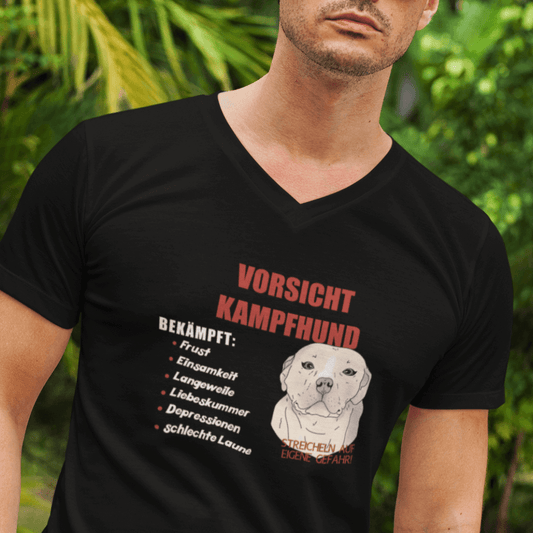 Lustiges V-Shirt mit "Vorsicht Kampfhund"-Motiv, süßer Cartoon-Hund, witziges Design, hochwertiger Stoff, perfektes Geschenk für Hundefans, lässiger Alltagslook.