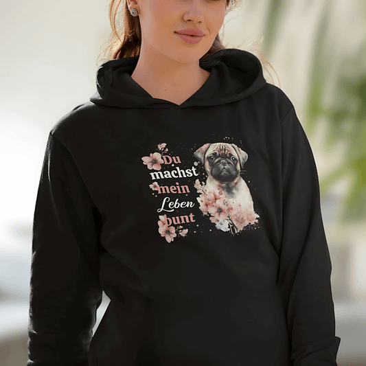 Pastell Mops – Hoodie aus Bio-Baumwolle für Damen