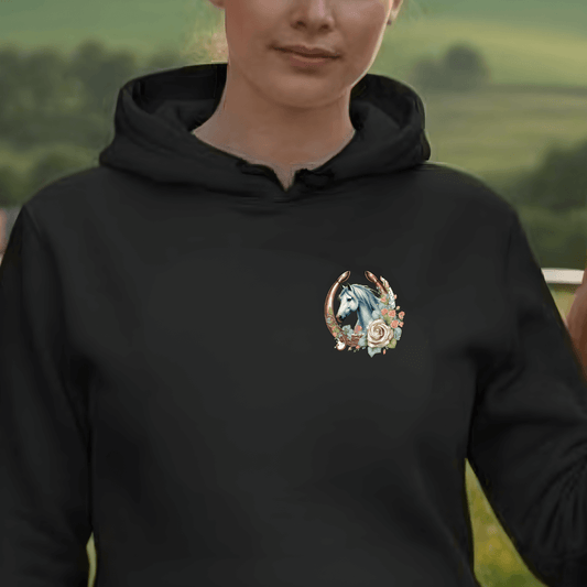 Leidenschaft für Pferde - Bio-Hoodie für Damen |Brustmotiv