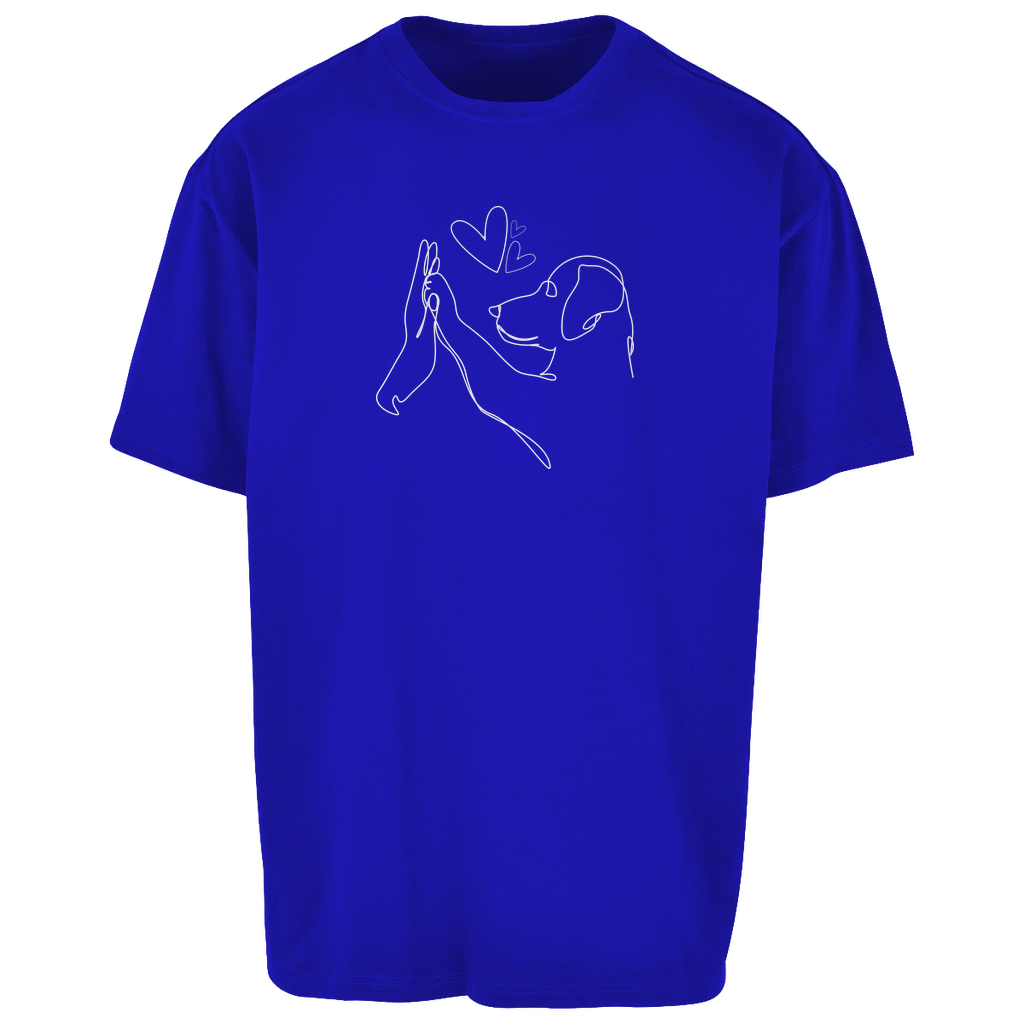 Wahre Liebe‘ Oversize T-Shirt Unisex von Herz & Pfötchen, aus 100 % Baumwolle in Blau, mit einzigartigem Hundemotiv – bequem, lässig und perfekt für Hundeliebhaber.