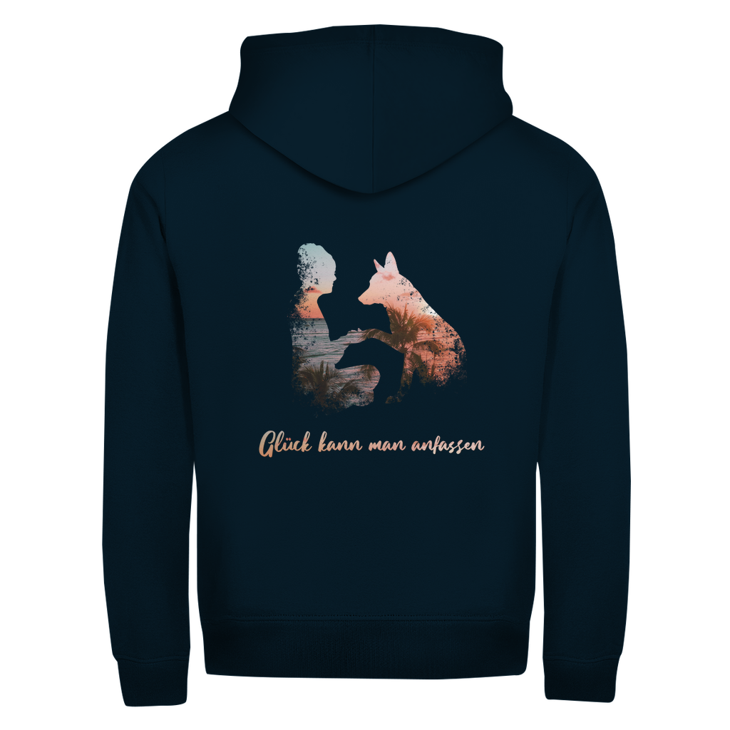 Glück kann man anfassen - Zipper-Hoodie Unisex | Rückendruck
