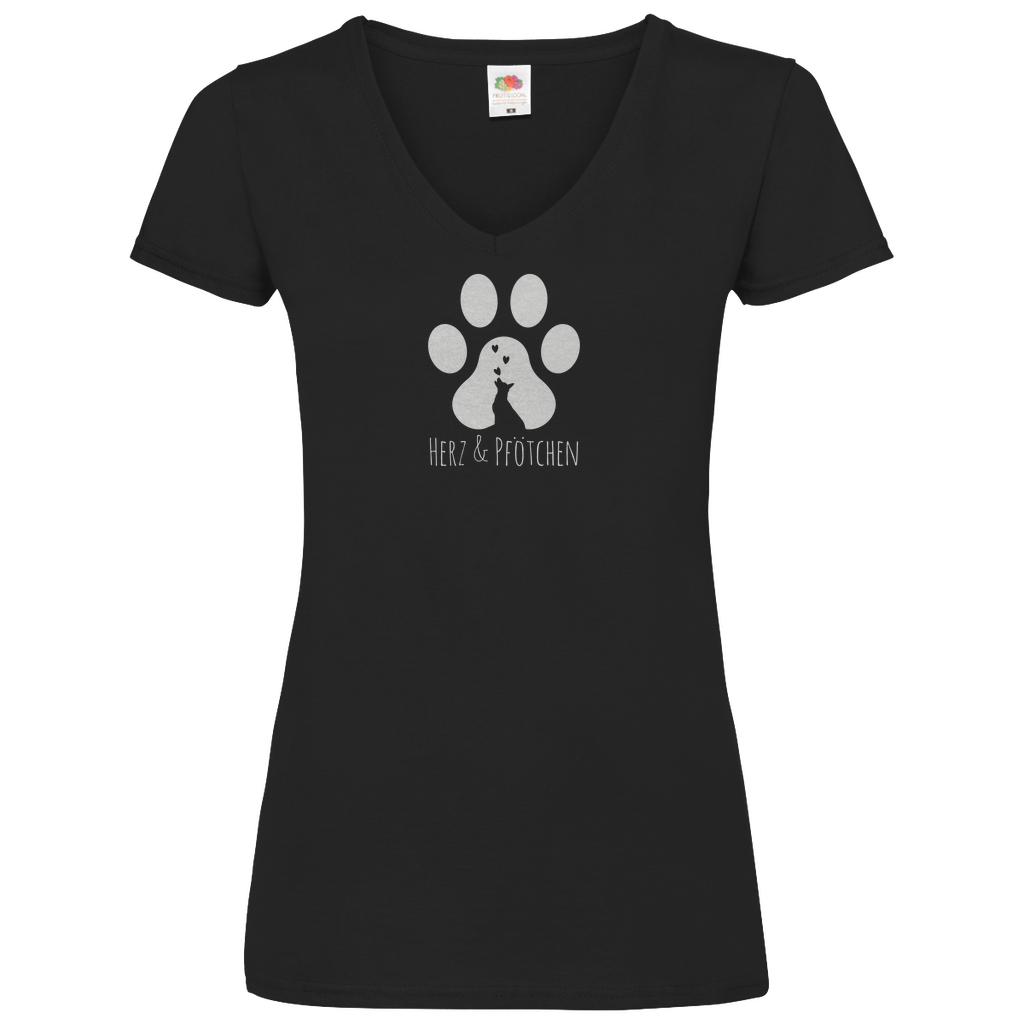 Herz Und Pfötchen - V-Shirt für Damen