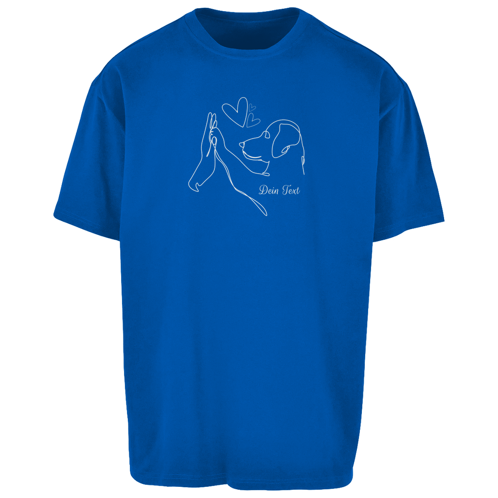Personalisiertes Wahre Liebe Oversize T-Shirt von Herz & Pfötchen aus 100 % Baumwolle mit individuellem Hundemotiv und Wunschtext, Unisex, in Blau – ideales Geschenk für Hundeliebhaber.