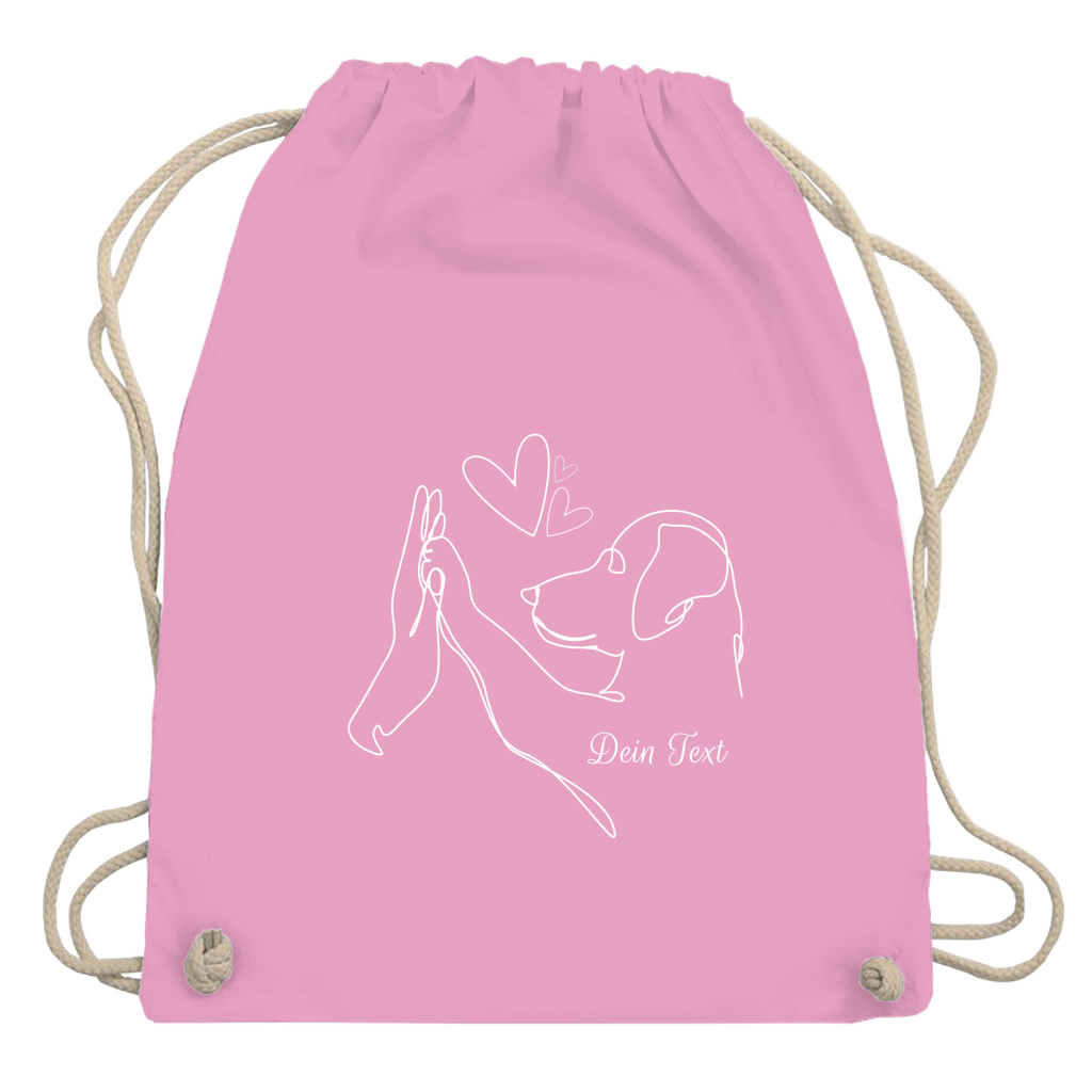 Personalisiert gestaltete ‚Wahre Liebe‘-Turnbeutel aus 100 % Baumwolle in Pink mit charmantem Hundemotiv und individuellem Wunschtext – stilvolle, nachhaltige Geschenkidee und Alltagsbegleiter für Hundeliebhaber. Sportbeutel