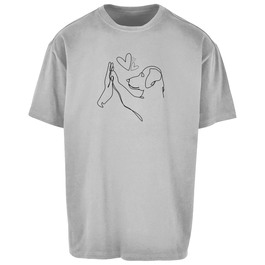 Wahre Liebe‘ Oversize T-Shirt Unisex von Herz & Pfötchen, aus 100 % Baumwolle in Grau, mit einzigartigem Hundemotiv – bequem, lässig und perfekt für Hundeliebhaber.
