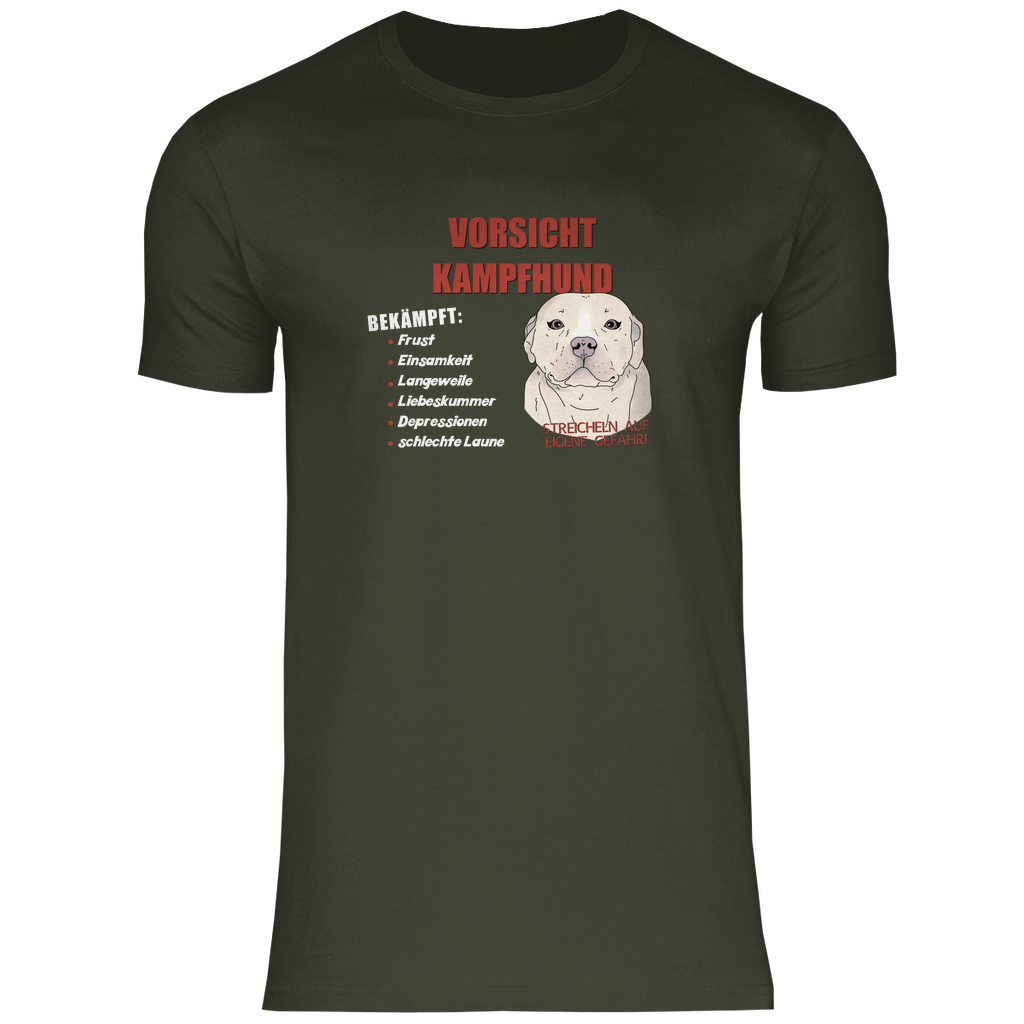 Lustiges T-Shirt in Khaki mit "Vorsicht Kampfhund"-Motiv, süßer Cartoon-Hund, witziges Design, hochwertiger Stoff, perfektes Geschenk für Hundefans, lässiger Alltagslook.