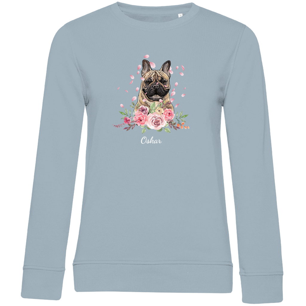 Flower Französische Bulldoge- Bio-Sweatshirt für Damen-Dein Wunschtext