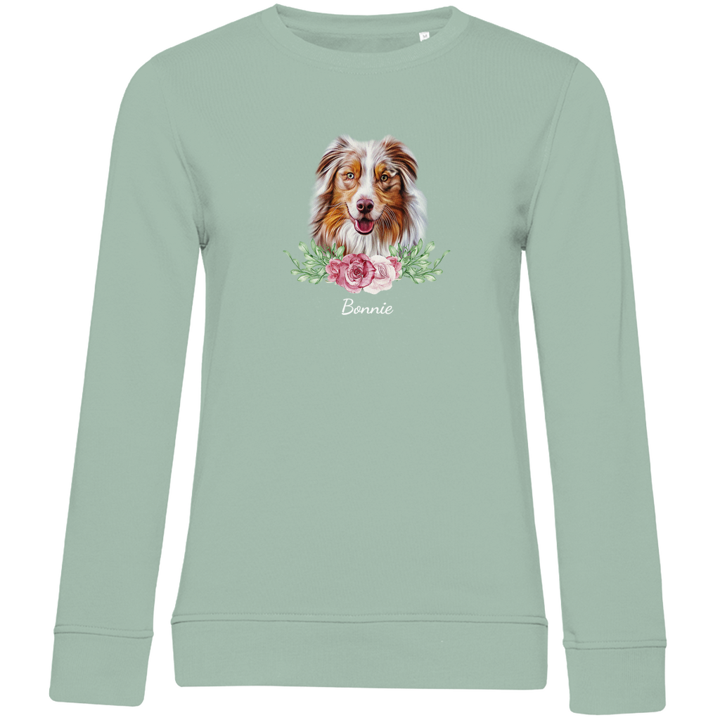 Flower Australian Shepherd- Bio-Sweatshirt für Damen-Dein Wunschtext