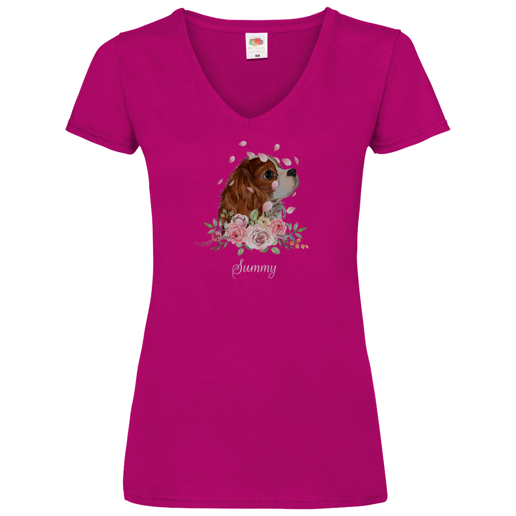 Flower Dog -V-Shirt für Damen - Dein Wunschtext