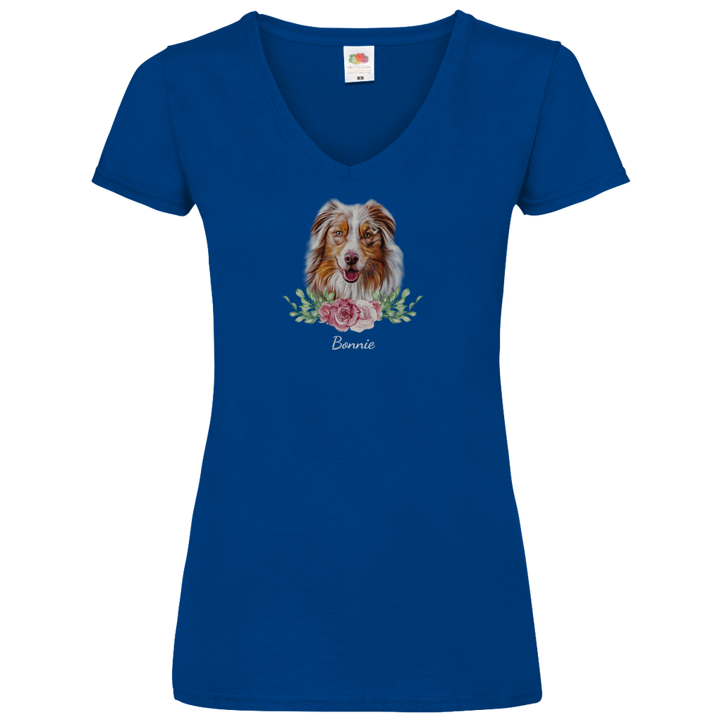 Flower Australian Shepherd - V-Shirt für Damen-Dein Wunschtext