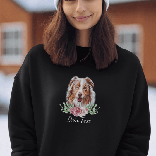 Flower Australian Shepherd- Bio-Sweatshirt für Damen-Dein Wunschtext