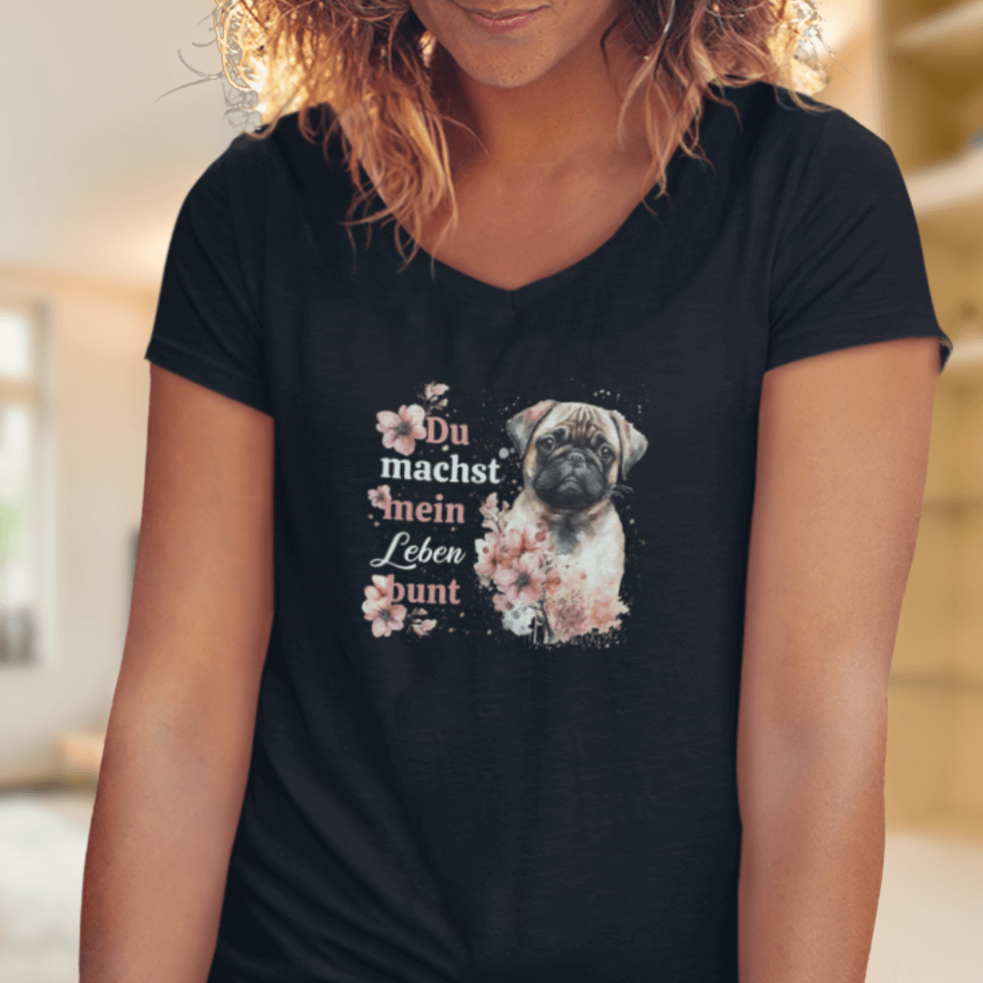 Pastell Mops - V-Shirt für Damen