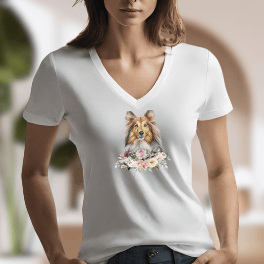 Flower Sheltie - V-Shirt für Damen