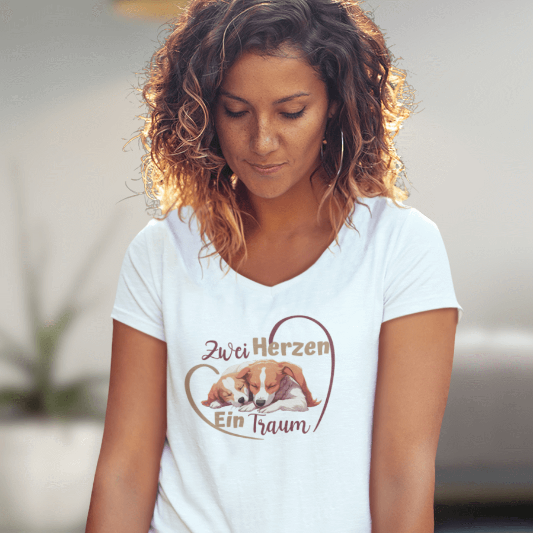 Zwei Herzen - V-Shirt für Damen