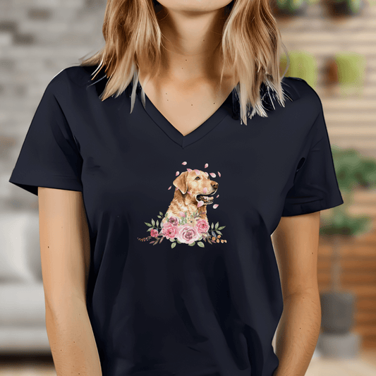 Flower Labrador - V-Shirt für Damen