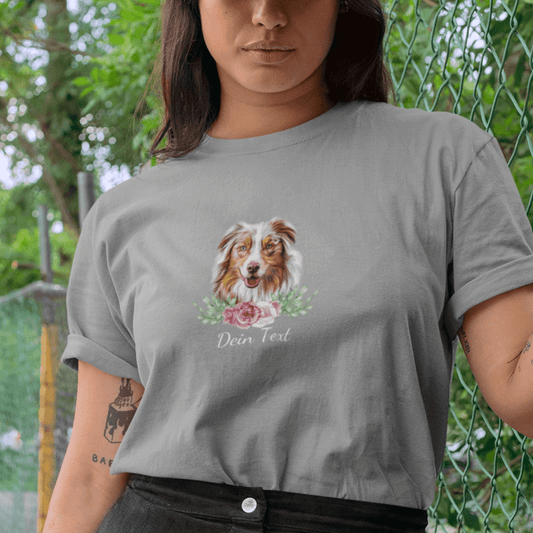 Flower Australian Shepherd - T-Shirt für Damen-Dein Wunschtext