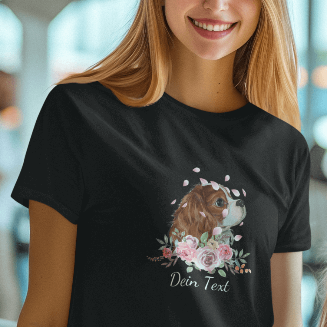 Flower Cavalier King Charles - T-Shirt für Damen-Dein Wunschtext