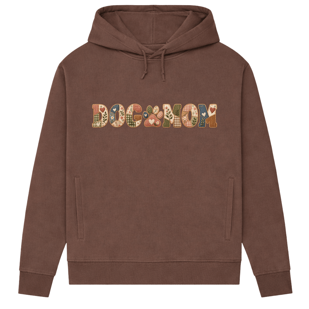DOG MOM Damen Bio-Hoodie – Liebe auf vier Pfoten im Patchwork-Look