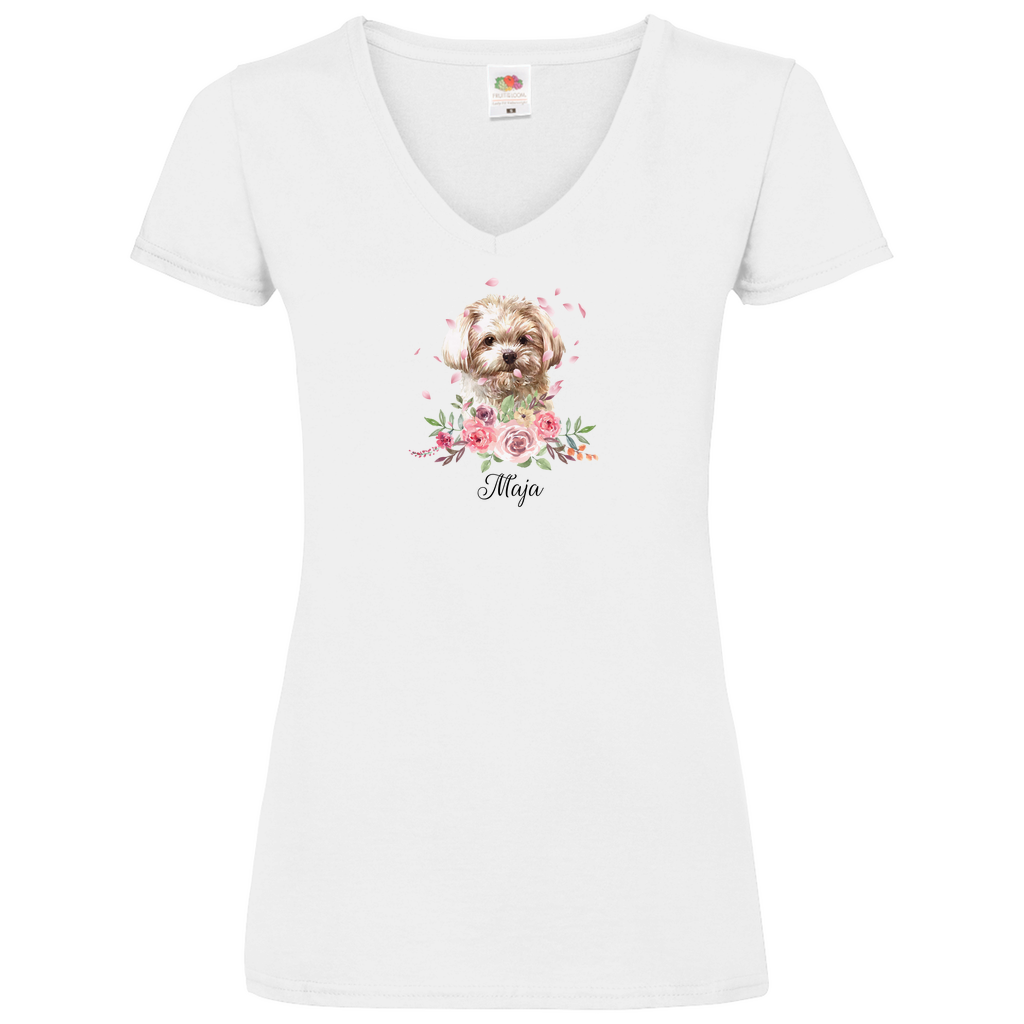 Flower Malteser - V-Shirt für Damen - Dein Wunschtext