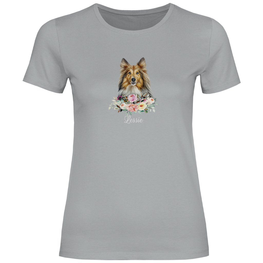 Flower Sheltie - T-Shirt für Damen - Dein Wunschtext