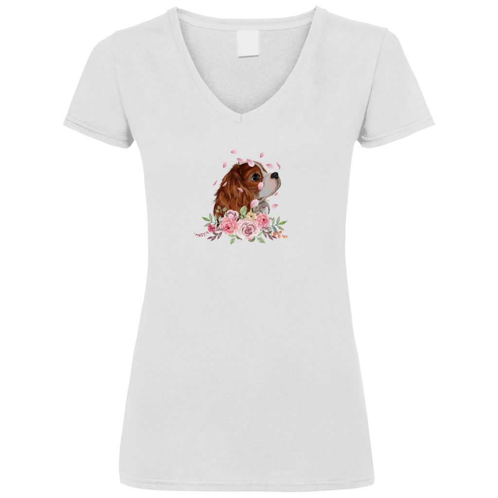 Flower Cavalier King Charles - V-Shirt für Damen