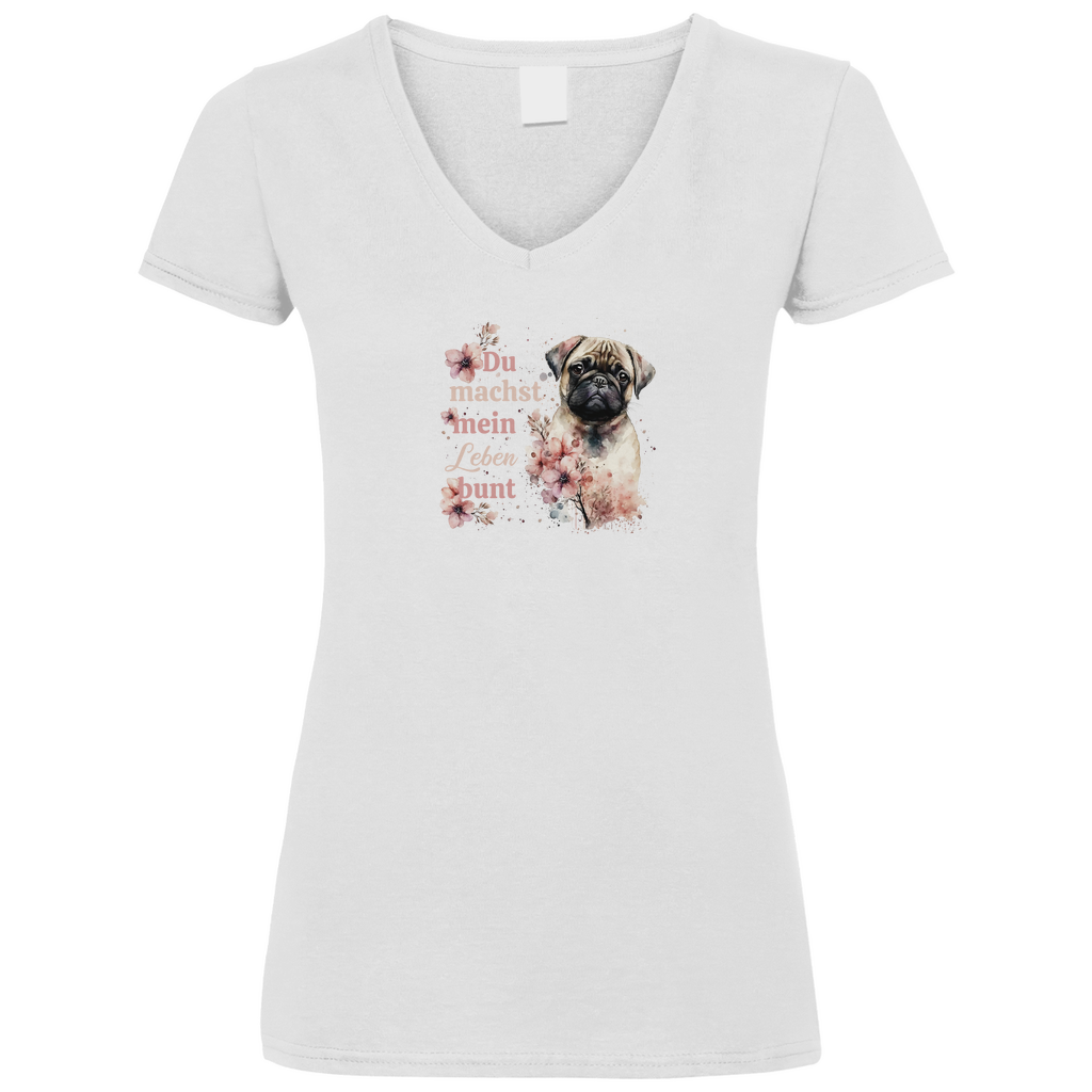 Pastell Mops - V-Shirt für Damen