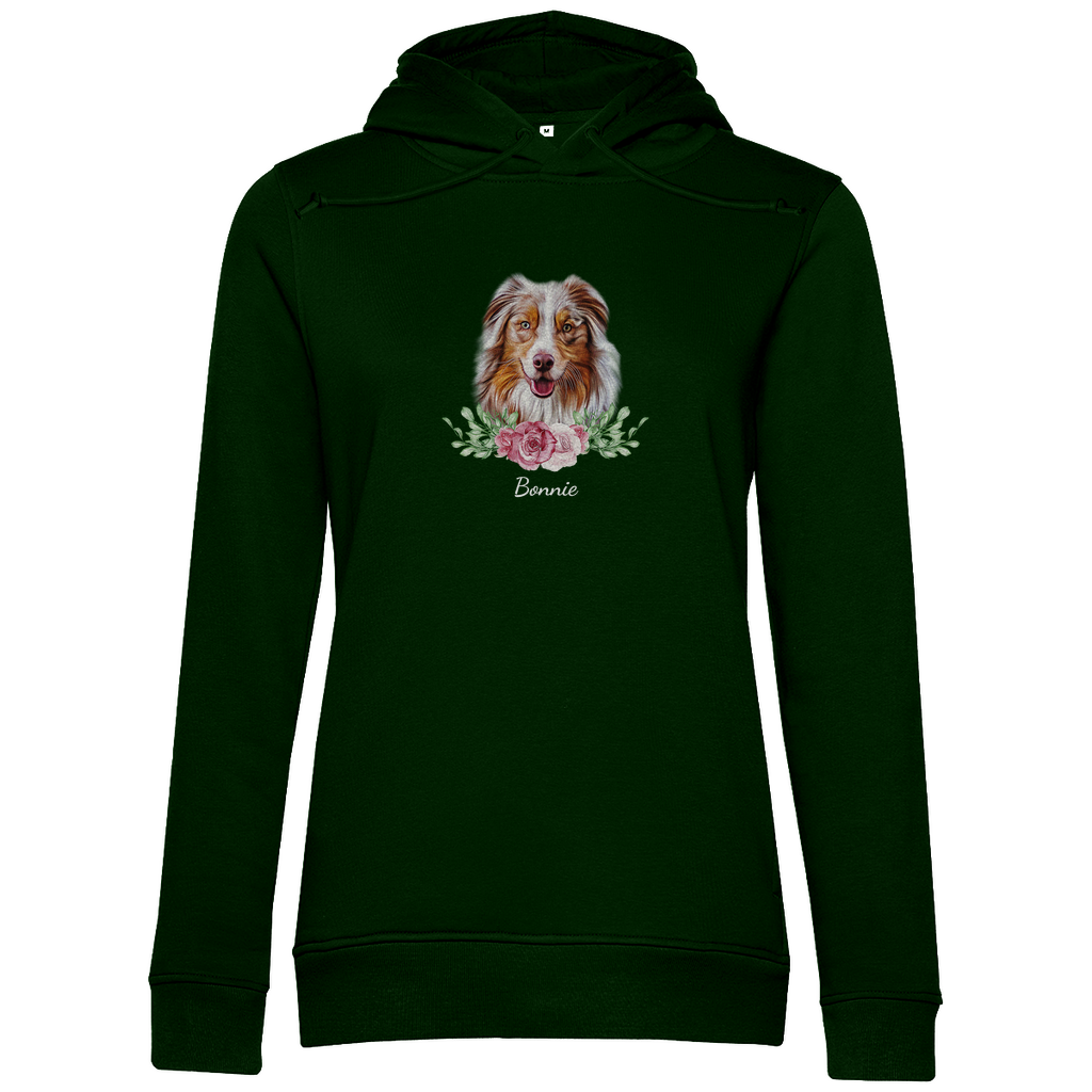 Flower Australian Shepherd- Bio-Hoodie für Damen-Dein Wunschtext