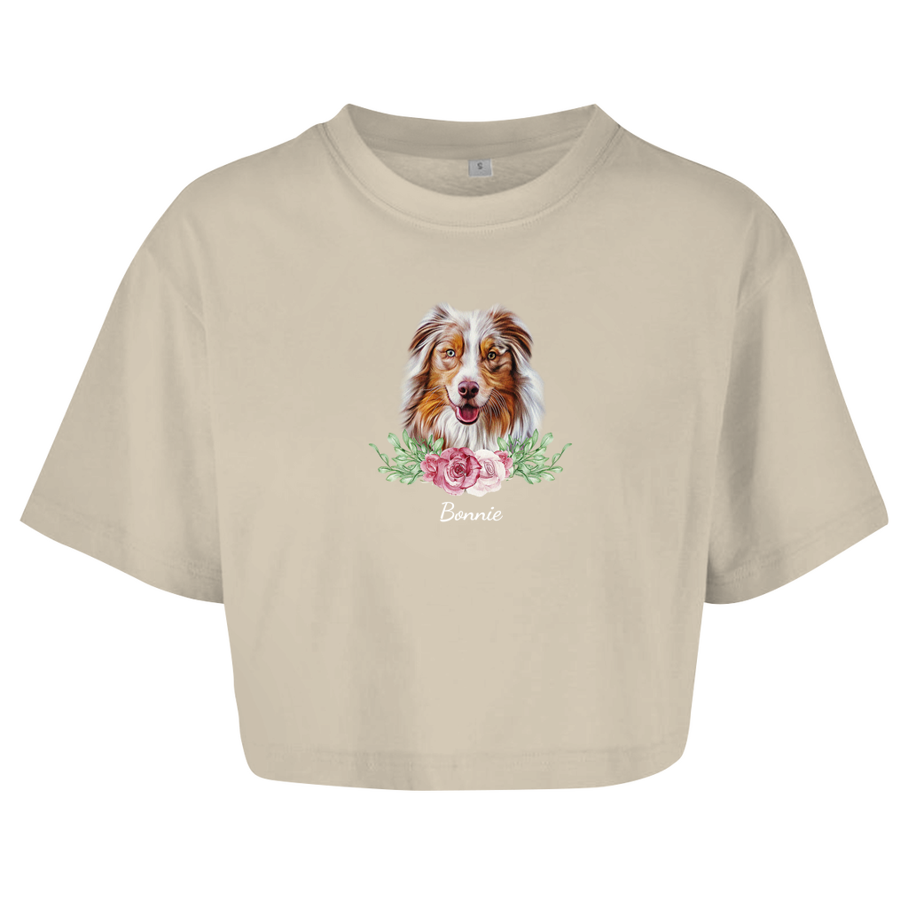 Flower Australian Shepherd - Oversize Crop Top -Dein Wunschtext