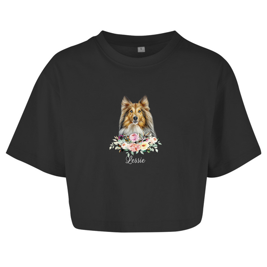 Flower Sheltie - Oversize Crop Top - Dein Wunschtext