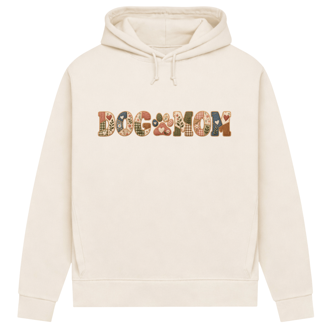 DOG MOM Damen Bio-Hoodie – Liebe auf vier Pfoten im Patchwork-Look