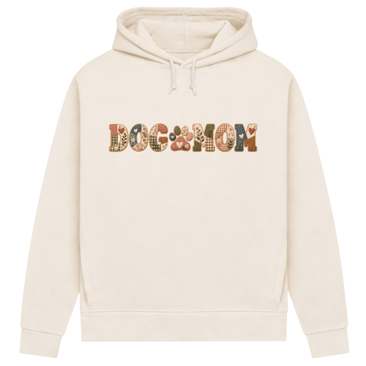 DOG MOM Damen Bio-Hoodie – Liebe auf vier Pfoten im Patchwork-Look