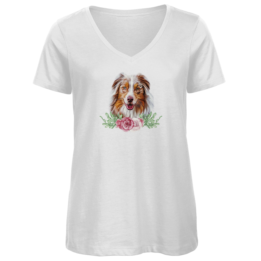 Flower Australian Shepherd - V-Shirt für Damen