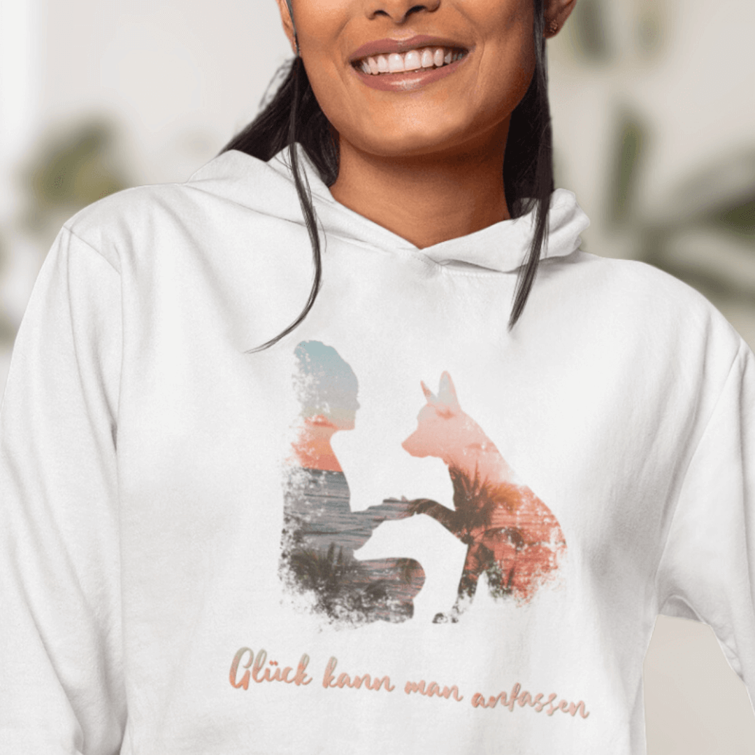 Glück kann man anfassen – Hoodie aus Bio-Baumwolle für Damen